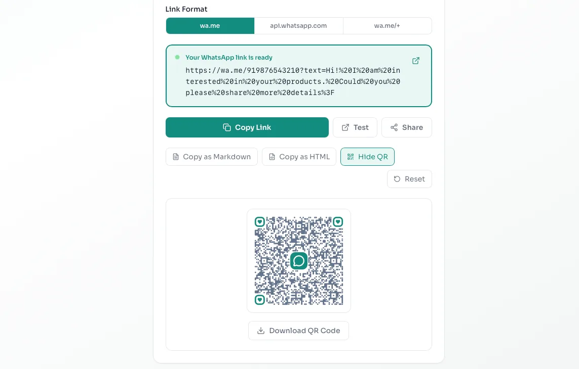 Whatsapp Link Generator : Generate and copy your new link